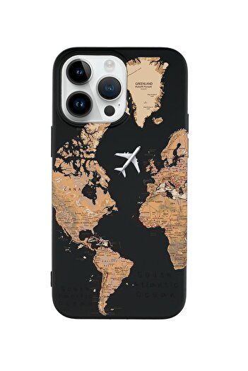 mooodcase iPhone 14 Pro Max Compatible World Map Patterned Premium Silicone Launch Phone Case