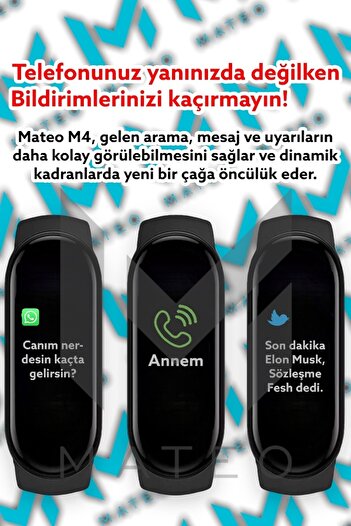 MATEO Pembe M4 Akıllı Bileklik Renkli Ekran(2025) ios Android Uyumlu Bluetooth Ekran Teması Değiştirme