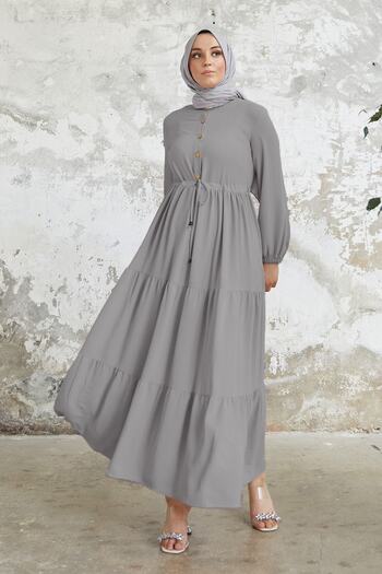 InStyle Ayrobin Gray Dress - Pamela Buttoned