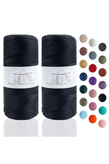 Makromecity Premium 200 Gr 230m Πολυεστερικό Σχοινί Μακραμέ Μαύρο Σχοινί φορτιστή 2mm και Κλωστή τσάντας (2x100gr)