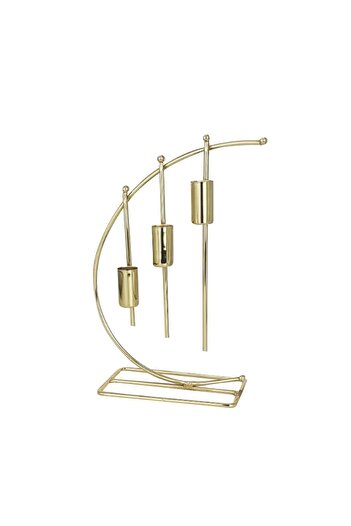 farklı evim Nota Model Metal 3 Lü Şamdan Üçlü Mumluk Dekoratif Mumluk 25cm Paslanmaz Gold Kaplama Ev Dekorasyon