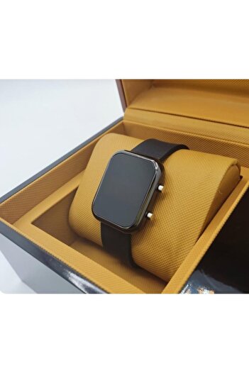 ÇENÇEN Unisex Siyah Silikon Dijital Dikdörtgen Model Beyaz Led Kol Saati