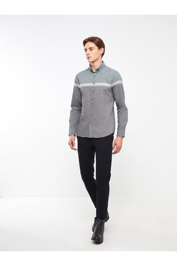 LC Waikiki Herren-Gabardine-Hemd – schmale Passform, lange Ärmel, gestreift
