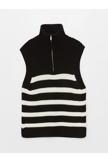 LC Waikiki Stand Collar Striped Oversize Women's Knitwear Sweater