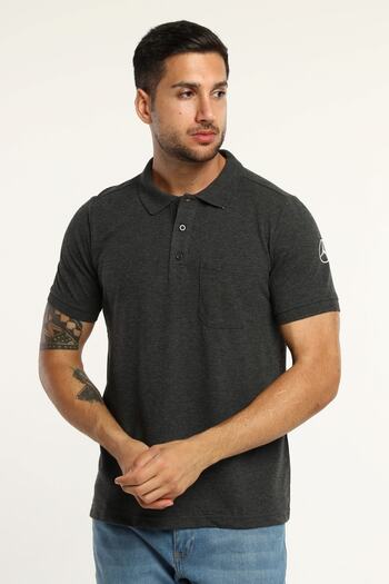 Uniprom Men's Polo Neck T-Shirt with Mercedes Logo 100% Cotton Anthracite Melange