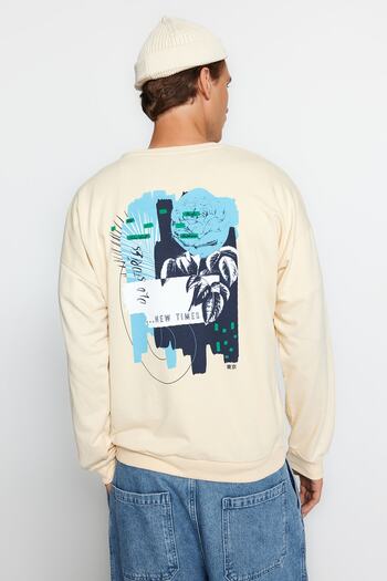 Trendyol Collection Μπεζ μπλούζα με λαιμόκοψη βαμβακερή υπερμεγέθη - TMNAW22SW0642