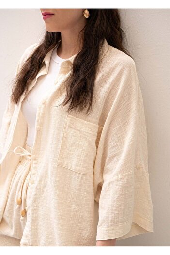Laluvia Stone Low Sleeve Oversize Muslin Shirt