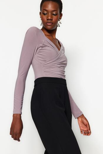 Trendyol Collection Mink Padded Drape Detailed Fitted/Stretch Snap Fastener Knitted Body TWOAW22BD0156