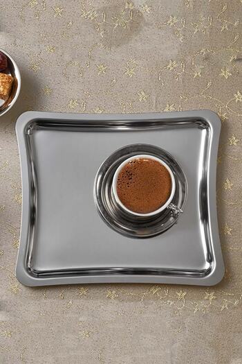 ÖzSa Home 6 Pieces Luxury Silver Shiny Service Presentation Tray 21x19 Cm