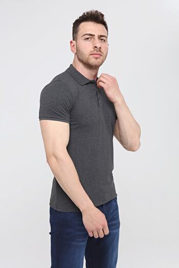 Uniprom -Polo Neck 100% βαμβακερό μπλουζάκι ανδρικό Anthracite Melange