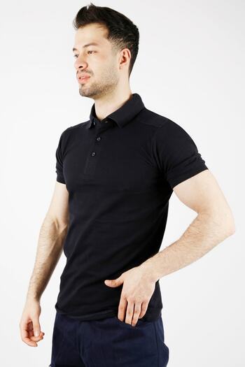 Uniprom Polo Neck 100% Cotton T Shirt Men's Navy Blue
