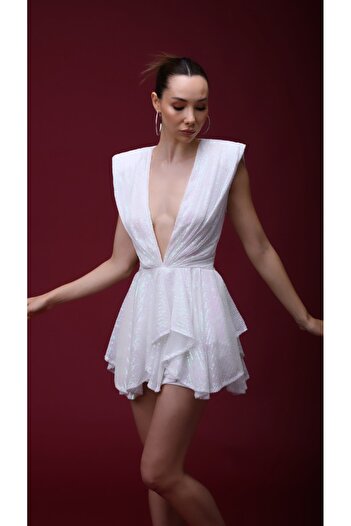 Gira official Beyaz Payetli Mini Elbise