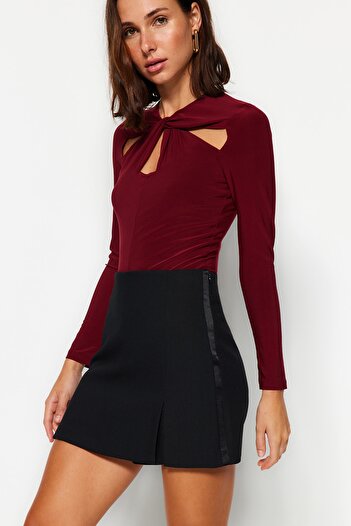 Trendyol Collection Claret Red Cut Out and Gather Detailed Fitted/Body-Fitted Stretch Knitted Body with Snap Fasteners TWOAW22BD0047