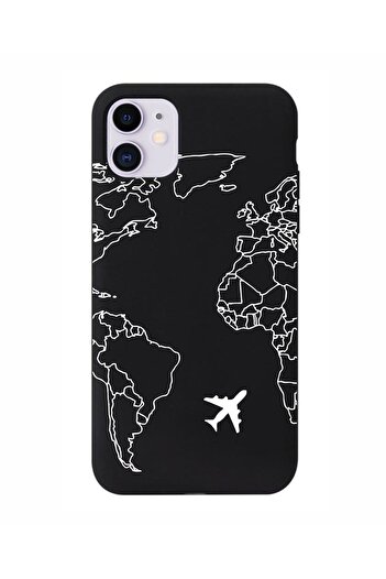 mooodcase iPhone 11 Compatible World Map Lines Black Launch Case