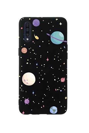 mooodcase Samsung A50 Compatible Planets Patterned Premium Silicone Black Phone Case