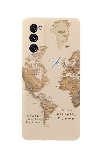 mooodcase S20 Fe Harita Desenli Premium Silikonlu Pembe Telefon Kılıfı