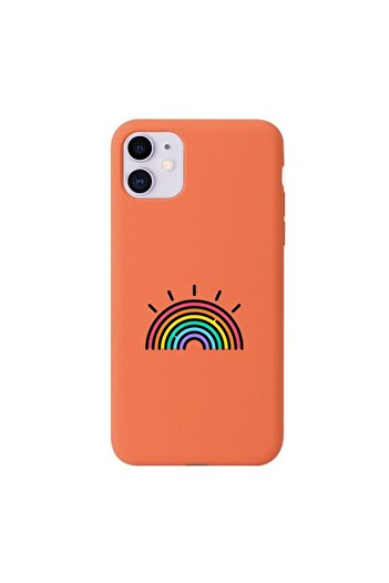 mooodcase Rainbow Patterned iPhone 11 Orange Phone Case