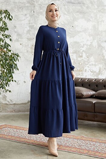 InStyle Pamela Buttoned Ayrobin Dress - Navy Blue