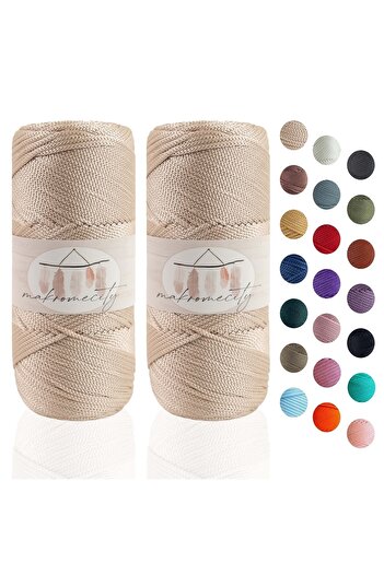 Makromecity Premium 200 Gr 230m Polyester Macrame Thread with Milk Coffee 2mm Supla Thread and Bag Thread (2x100gram)