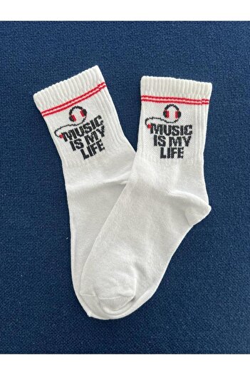 Touz Music Is My Life Unisex White College Socks