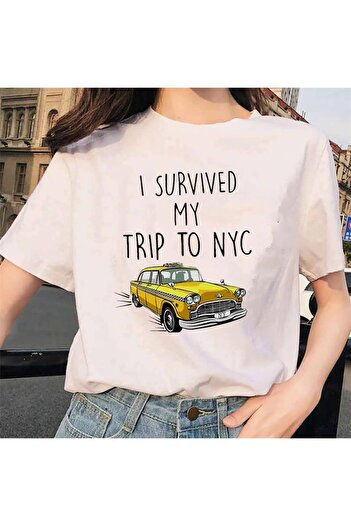 Touz Küt Küt 'I Survived' Printed White Unisex Oversize T-shirt