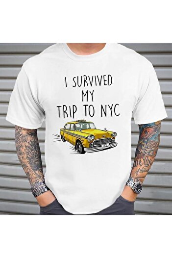 Touz Küt Küt 'I Survived' Printed White Unisex Oversize T-shirt