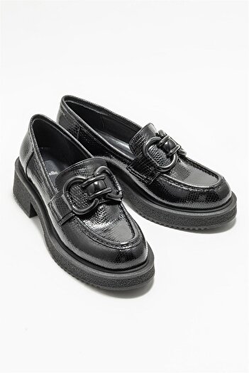 Elle Shoes Μαύρο Δερμάτινο Γυναικείο Loafer