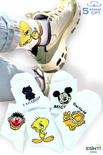 Esinti Men's Socks Women's Socks Long Sports Socks Patterned Socket Socks Colorful Socks 5 Pieces
