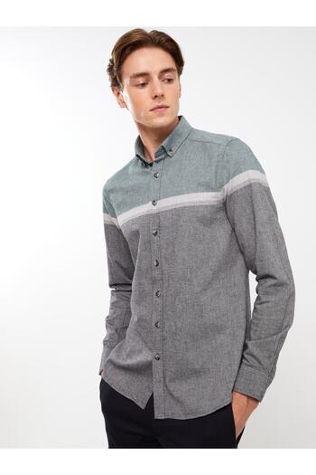 LC Waikiki Herren-Gabardine-Hemd – schmale Passform, lange Ärmel, gestreift