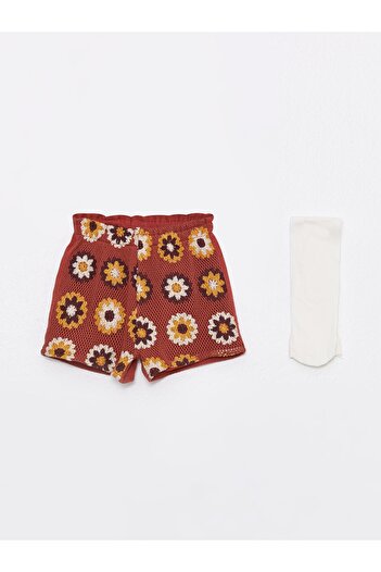 LC Waikiki Elastic Waist Embroidered Baby Girl Lace Shorts and Pantyhose 2-Piece