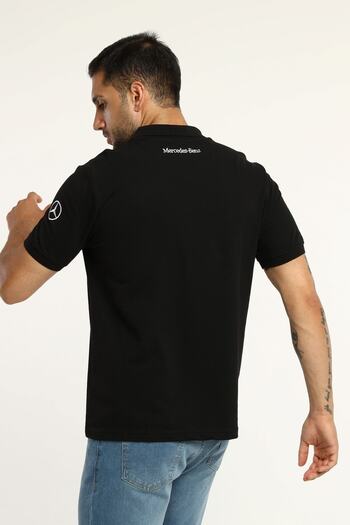 Uniprom Ανδρικό μπλουζάκι με λαιμόκοψη polo με λογότυπο Mercedes 100% βαμβακερό μαύρο