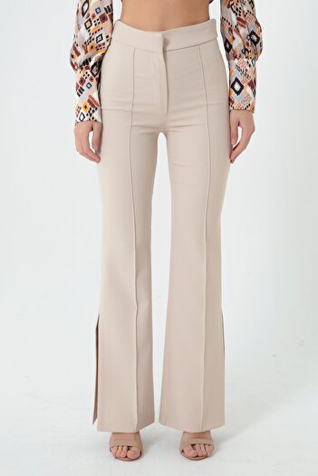 Lafaba Women's Beige Side Slit Trousers