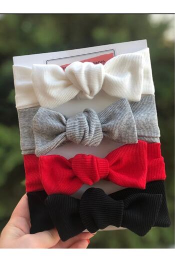 Combin Accessory Κοριτσάκι - Kids Bandana Hair Band Ribbed Ύφασμα 4 τεμαχίων μαύρο κόκκινο λευκό γκρι χρώμα