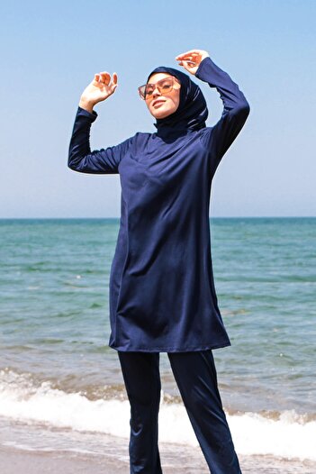 Marina 4-Piece Navy Blue Fully Covered Hijab Swimsuit 1969
