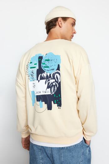 Trendyol Collection Μπεζ μπλούζα με λαιμόκοψη βαμβακερή υπερμεγέθη - TMNAW22SW0642