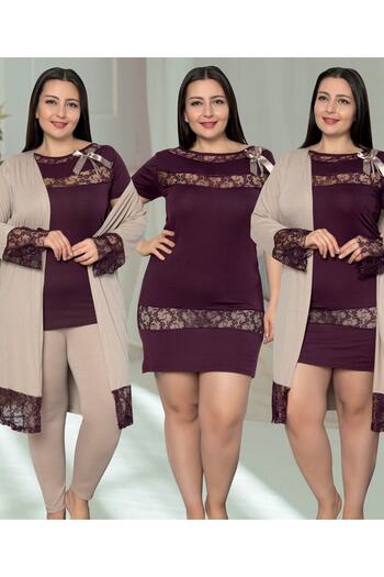 JENİKA Women's Large Size 7-Piece Nightgown Set with Dressing Gown