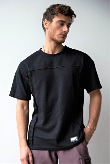 THIMOON Men's Black Crew Neck Plain T-Shirt