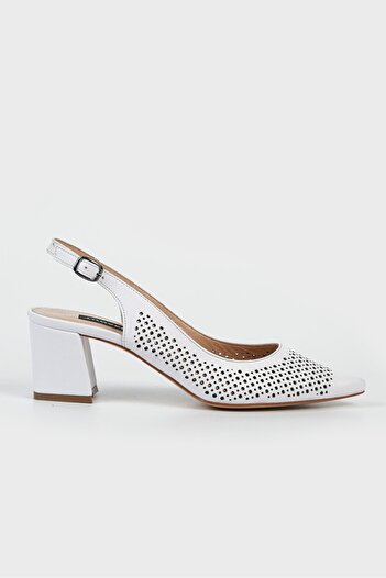 TUNAELLİ WOMEN'S WHITE GENUINE NATURAL LEATHER HEEL SHOES, NUMBER 35-40