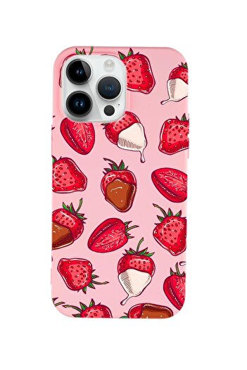 mooodcase iPhone 14 Pro Max Compatible Chocolate Strawberries Patterned Premium Silicone Launch Phone Case