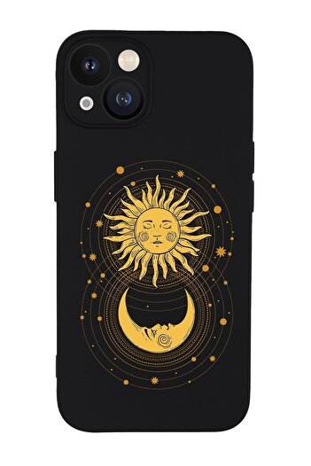 mooodcase iPhone 13 Compatible Moon and Sun Patterned Camera Lens Protected Shock Absorbing Silicone Launch Case