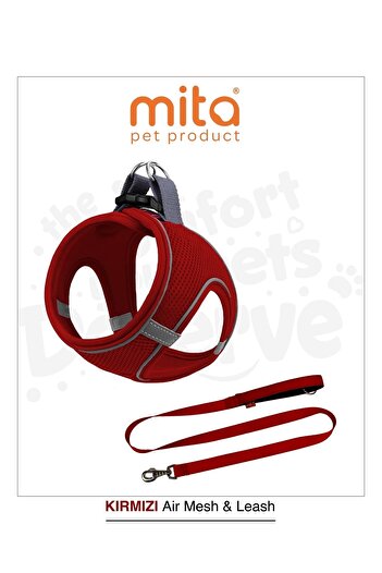 Mita طقم أطواق للقطط والكلاب من Air Mesh مكون من قطعتين - طوق للصدر والمشي