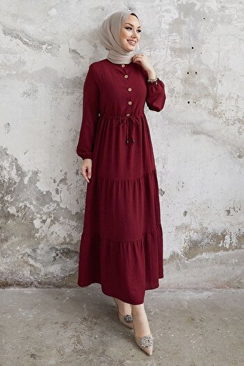 InStyle Pamela Buttoned Ayrobin Dress - Claret Red
