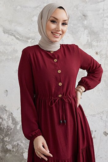 InStyle Pamela Buttoned Ayrobin Dress - Claret Red