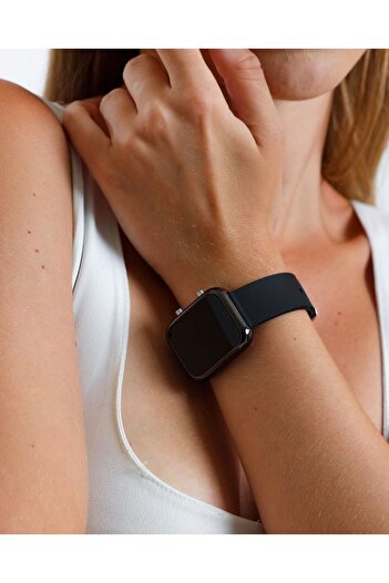 ÇENÇEN Unisex Siyah Silikon Dijital Dikdörtgen Model Beyaz Led Kol Saati