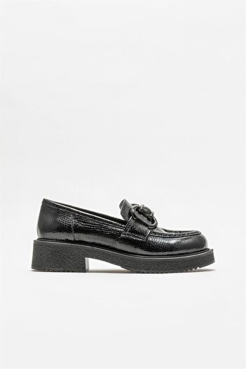 Elle Shoes Μαύρο Δερμάτινο Γυναικείο Loafer