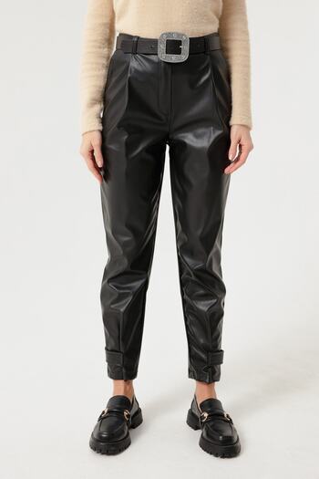 Lafaba Women's Black Snap Leather Trousers