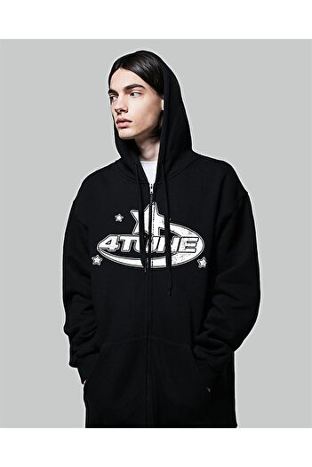 Touz Чорний кардиган унісекс 4 Tune Printed Oversize на блискавці з капюшоном