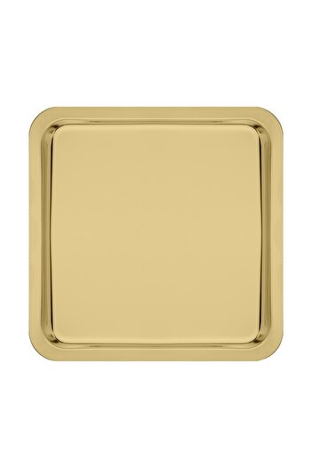 Kitchen Design Lab Paslanmaz Çelik Gold Renk Sunum Tepsisi 21 X21 Cm Çay Kahve Pasta Tatlı Servis Sunum Tepsisi 4 Adet