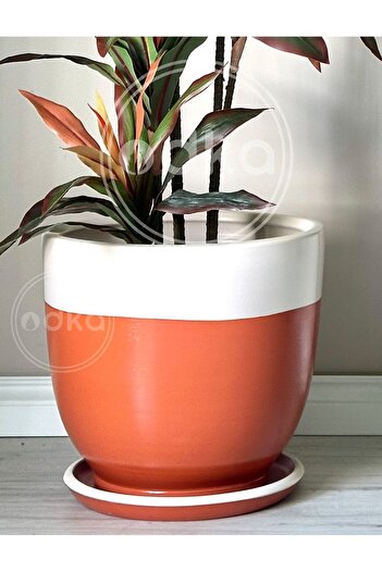 odka 20litre Klasik Saksı Tabaklı 30cmx30cm Kiremit Ekru