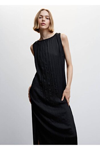 MANGO Woman Black Textured Midi Dress